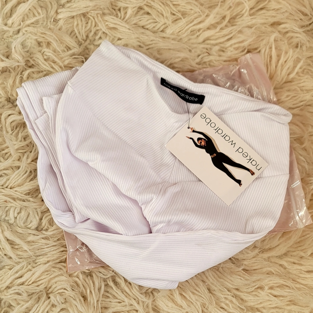 NWT Naked Wardrobe White Ribbed High Waist Leggings